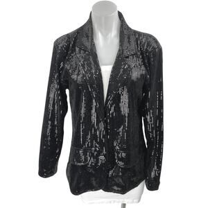 NEW Anna Kaci Black Sequin Sparkly Long Sleeve Button Blazer Coat Jacket Size M